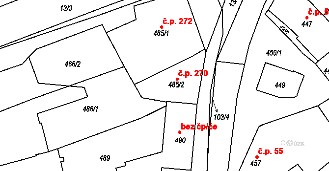 Velešovice 270 na parcele st. 485/2 v KÚ Velešovice, Katastrální mapa