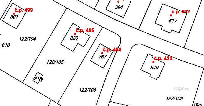 Strančice 454 na parcele st. 767 v KÚ Strančice, Katastrální mapa
