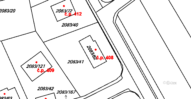 Drásov 408 na parcele st. 2083/62 v KÚ Drásov, Katastrální mapa