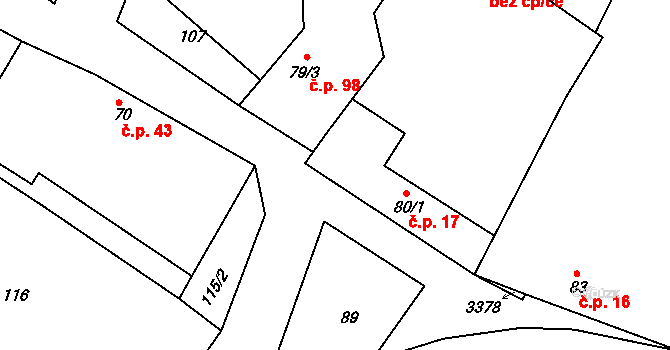 Březník 17 na parcele st. 80/1 v KÚ Březník, Katastrální mapa