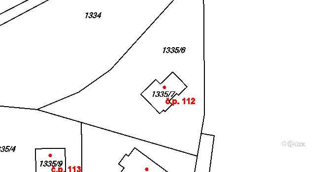 Těšovice 112 na parcele st. 1335/7 v KÚ Těšovice, Katastrální mapa