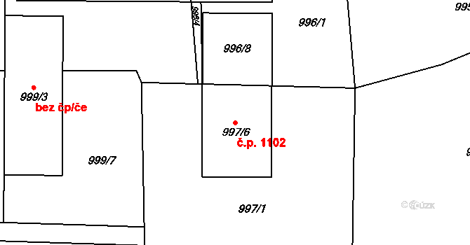 Ruzyně 1102, Praha na parcele st. 997/6 v KÚ Ruzyně, Katastrální mapa