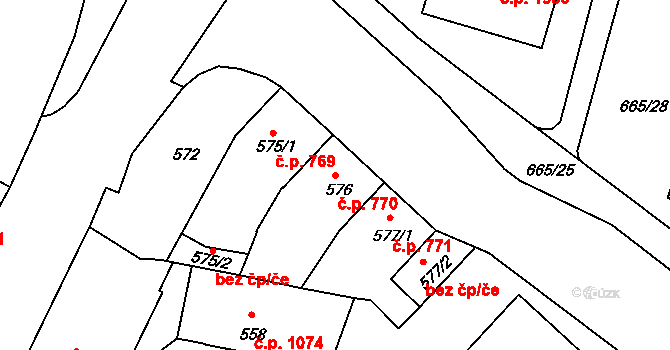 Benešov 770 na parcele st. 576 v KÚ Benešov u Prahy, Katastrální mapa