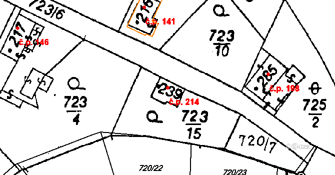 Poříčí nad Sázavou 214 na parcele st. 239 v KÚ Poříčí nad Sázavou, Katastrální mapa