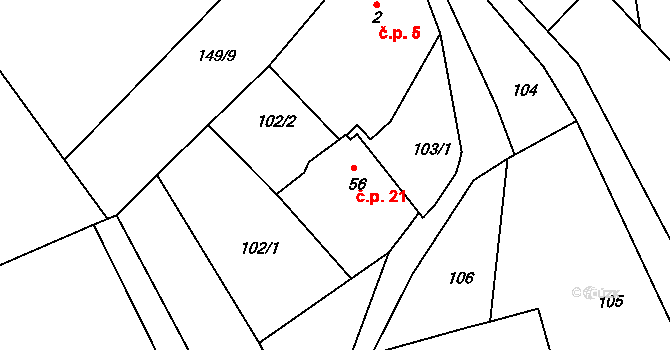 Kobylí a Plchov 21, Bystřice na parcele st. 56 v KÚ Kobylí, Katastrální mapa