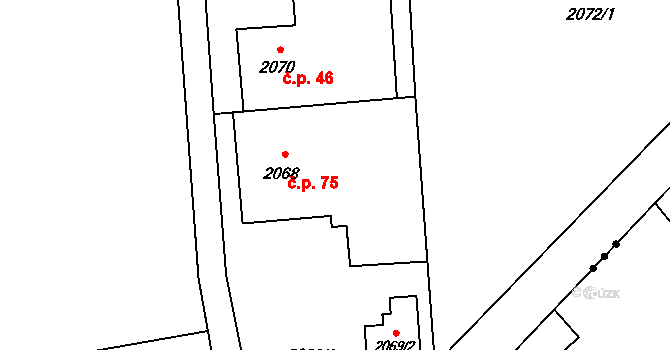 Bartovice 75, Ostrava na parcele st. 2068 v KÚ Bartovice, Katastrální mapa