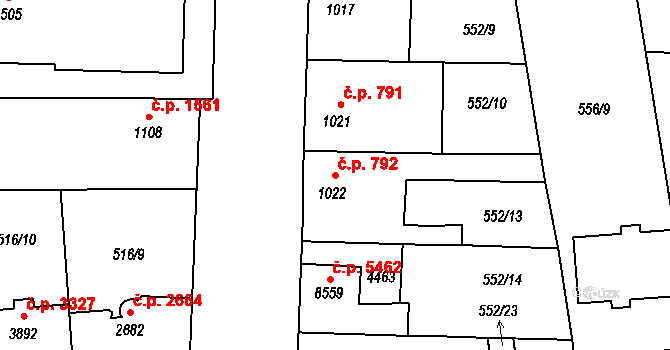 Zlín 792 na parcele st. 1022 v KÚ Zlín, Katastrální mapa