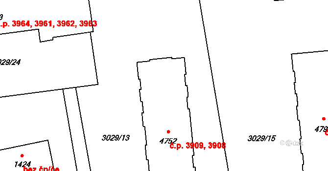 Zlín 3908,3909 na parcele st. 4752 v KÚ Zlín, Katastrální mapa