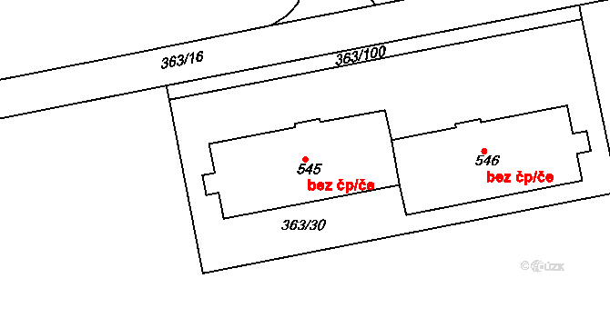 Uničov 47387645 na parcele st. 545 v KÚ Brníčko, Katastrální mapa