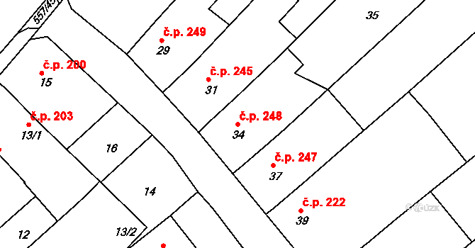 Huštěnovice 248 na parcele st. 34 v KÚ Huštěnovice, Katastrální mapa