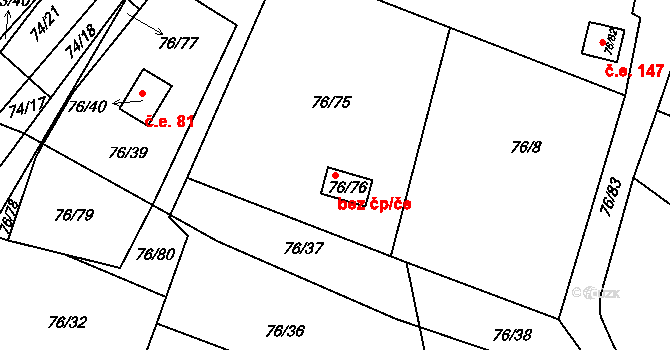 Chbany 47885645 na parcele st. 76/76 v KÚ Poláky, Katastrální mapa