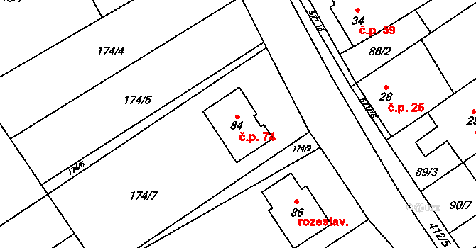 Štarnov 74, Přemyslovice na parcele st. 84 v KÚ Štarnov u Přemyslovic, Katastrální mapa