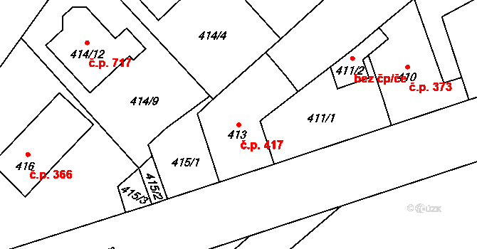 Drnovice 417 na parcele st. 413 v KÚ Drnovice u Vyškova, Katastrální mapa