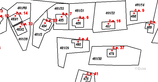 Bdeněves 4 na parcele st. 480 v KÚ Bdeněves, Katastrální mapa