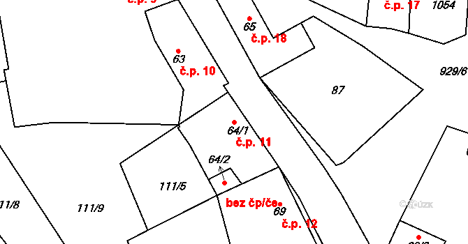 Olovnice 11 na parcele st. 64/1 v KÚ Olovnice, Katastrální mapa