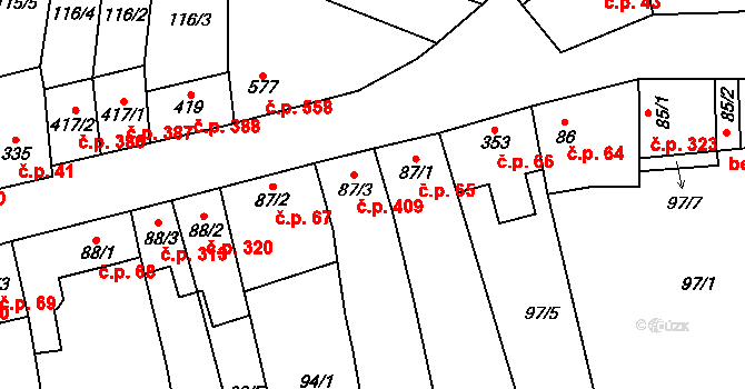 Kostelec nad Labem 409 na parcele st. 87/3 v KÚ Kostelec nad Labem, Katastrální mapa