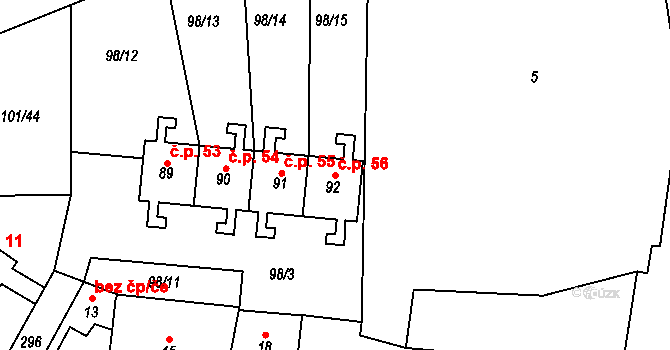 Týnec 56, Malý Bor na parcele st. 92 v KÚ Týnec u Hliněného Újezdu, Katastrální mapa