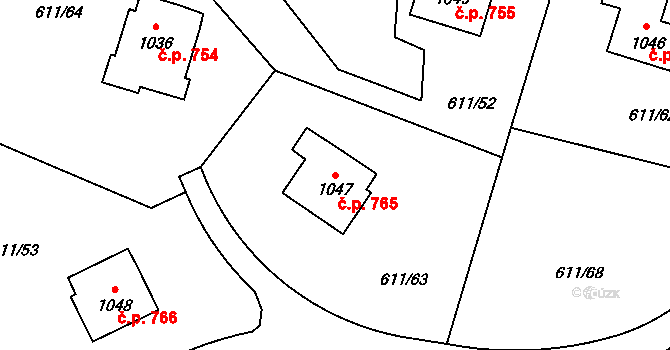 Lučany nad Nisou 765 na parcele st. 1047 v KÚ Lučany nad Nisou, Katastrální mapa