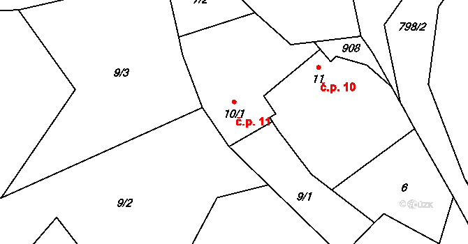 Výškovice 11, Vimperk na parcele st. 10/1 v KÚ Výškovice u Vimperka, Katastrální mapa