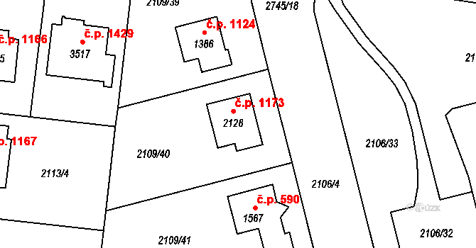 Humpolec 1173 na parcele st. 2128 v KÚ Humpolec, Katastrální mapa
