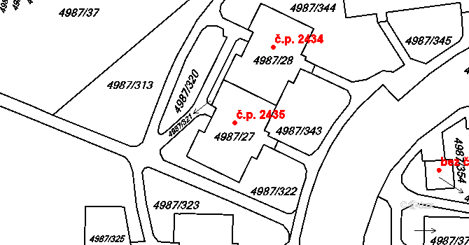 Louny 2435 na parcele st. 4987/27 v KÚ Louny, Katastrální mapa