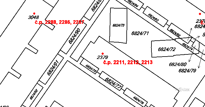 Žatec 2211,2212,2213 na parcele st. 2379 v KÚ Žatec, Katastrální mapa