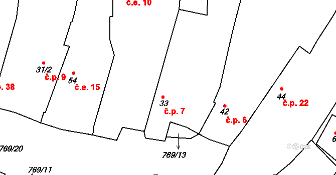 Čelákovy 7, Zemětice na parcele st. 33 v KÚ Čelákovy, Katastrální mapa