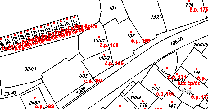 Přibyslav 165 na parcele st. 135/2 v KÚ Přibyslav, Katastrální mapa