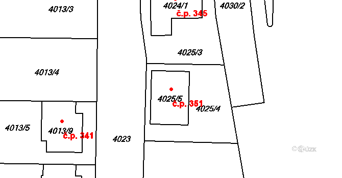 Křečkovice 351, Vyškov na parcele st. 4025/5 v KÚ Vyškov, Katastrální mapa