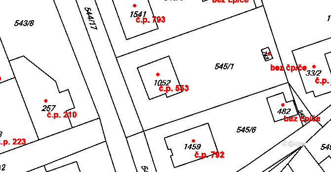Šťáhlavy 553 na parcele st. 1052 v KÚ Šťáhlavy, Katastrální mapa