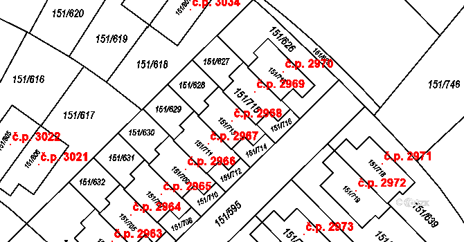 Stodůlky 2968, Praha na parcele st. 151/713 v KÚ Stodůlky, Katastrální mapa