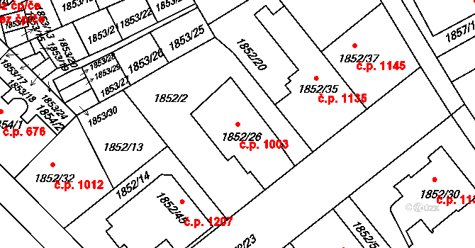 Holešov 1003 na parcele st. 1852/26 v KÚ Holešov, Katastrální mapa