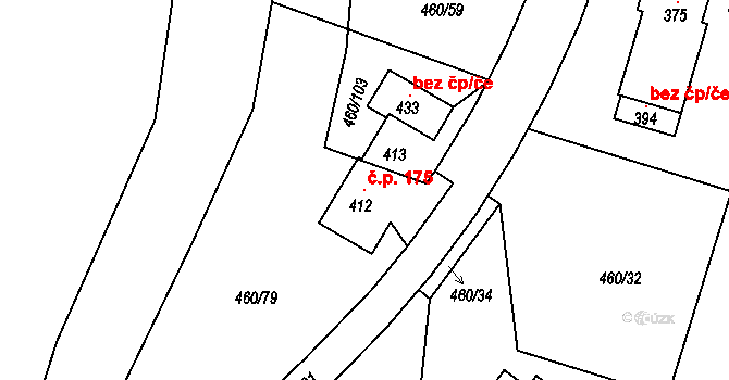 Loučná 175, Loučná pod Klínovcem na parcele st. 412 v KÚ Loučná pod Klínovcem, Katastrální mapa