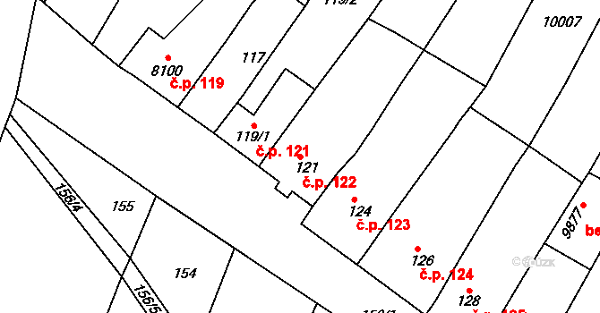 Oleksovice 122 na parcele st. 121 v KÚ Oleksovice, Katastrální mapa