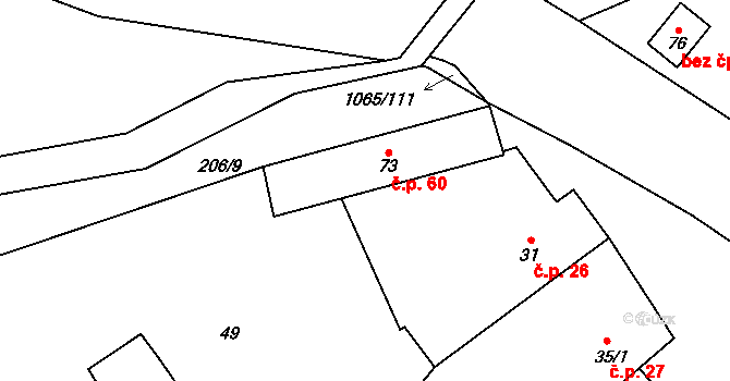 Tulešice 60 na parcele st. 73 v KÚ Tulešice, Katastrální mapa