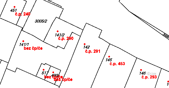 Blížkovice 291 na parcele st. 142 v KÚ Ves Blížkovice, Katastrální mapa