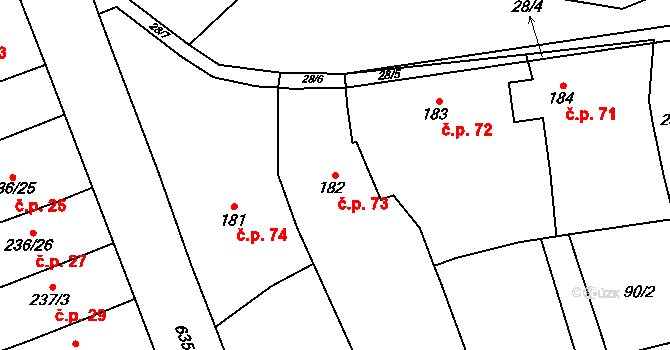 Přerov VIII-Henčlov 73, Přerov na parcele st. 182 v KÚ Henčlov, Katastrální mapa