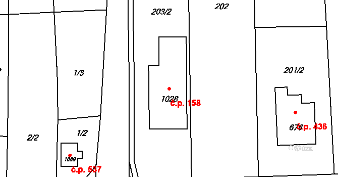Hranice IV-Drahotuše 158, Hranice na parcele st. 1028 v KÚ Drahotuše, Katastrální mapa