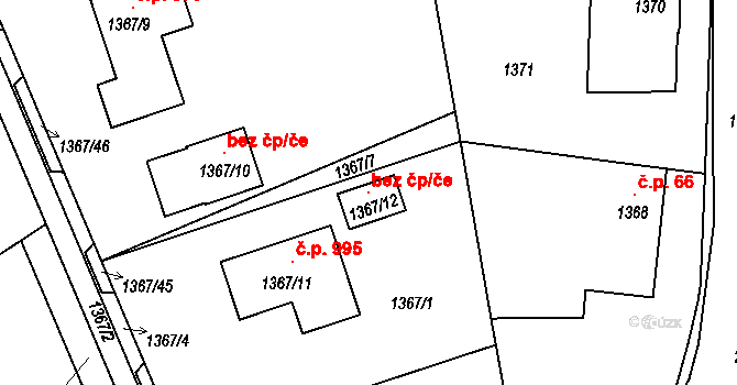 Bludov 116847646 na parcele st. 1367/12 v KÚ Bludov, Katastrální mapa