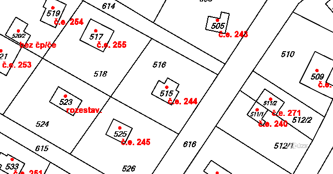 Ostrá 244 na parcele st. 515 v KÚ Ostrá, Katastrální mapa
