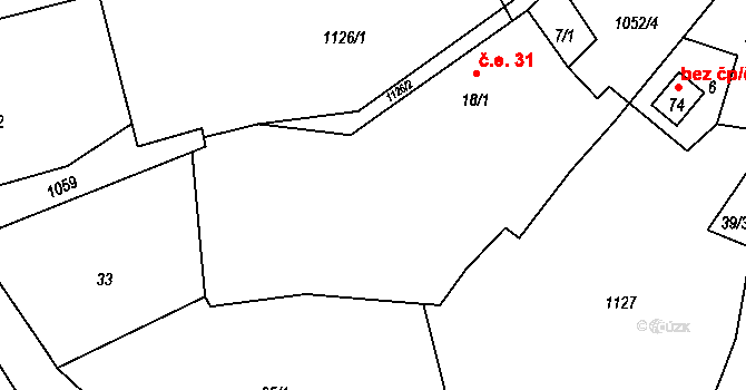 Beranovka 31, Teplá na parcele st. 18/1 v KÚ Beranovka, Katastrální mapa