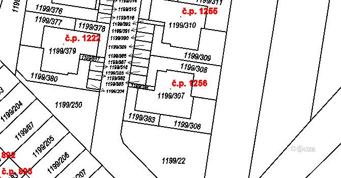 Vejprnice 1256 na parcele st. 1199/307 v KÚ Vejprnice, Katastrální mapa