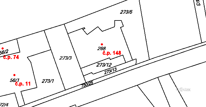 Karpentná 148, Třinec na parcele st. 268 v KÚ Karpentná, Katastrální mapa