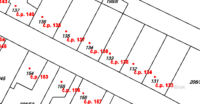Chotětov 136 na parcele st. 134 v KÚ Chotětov, Katastrální mapa