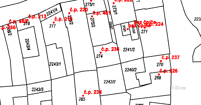 Tišnov 236 na parcele st. 274 v KÚ Tišnov, Katastrální mapa