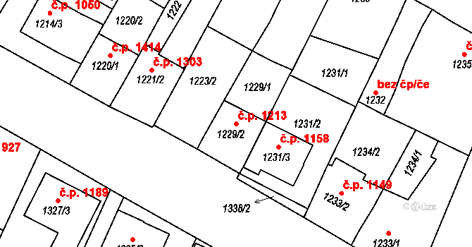 Ratíškovice 1213 na parcele st. 1229/2 v KÚ Ratíškovice, Katastrální mapa