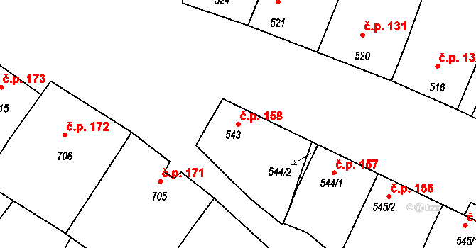 Vacenovice 158 na parcele st. 543 v KÚ Vacenovice u Kyjova, Katastrální mapa