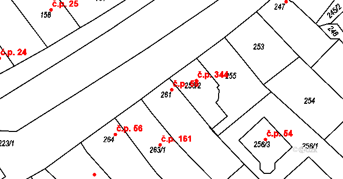 Zarazice 55, Veselí nad Moravou na parcele st. 261 v KÚ Zarazice, Katastrální mapa