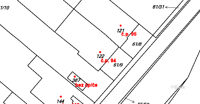 Horní Dubenky 94 na parcele st. 122 v KÚ Horní Dubenky, Katastrální mapa