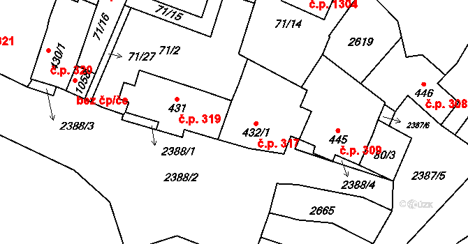 Polná 317 na parcele st. 432/1 v KÚ Polná, Katastrální mapa